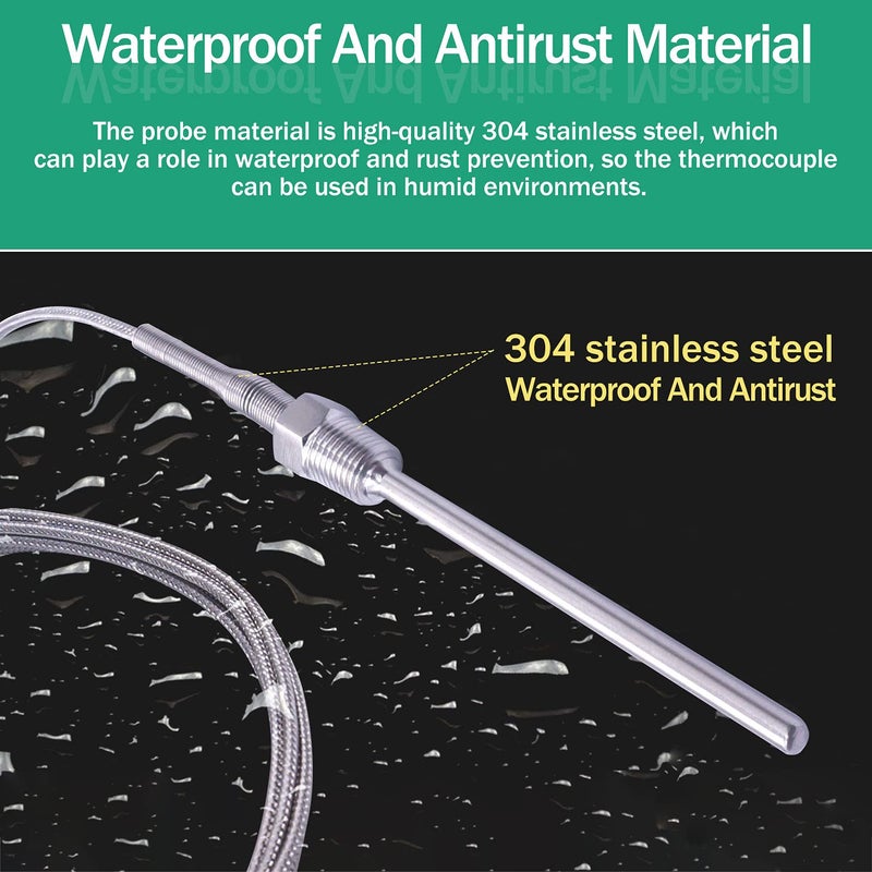 Twidec /2M NPT 1/4" inch (6X100MM) Pipe Thread Temperature Sensor Probe Two Wire Temperature Controller (0~600℃) 304 Stainless Steel K Type Thermocouple MT-205-1/4 - Image 3
